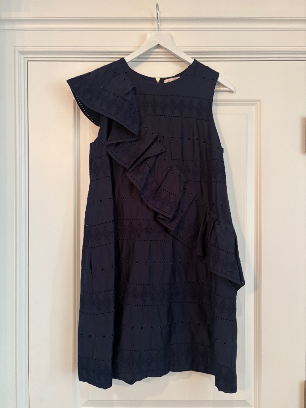 Eyelet Embroidered Ruffle Shift Dress